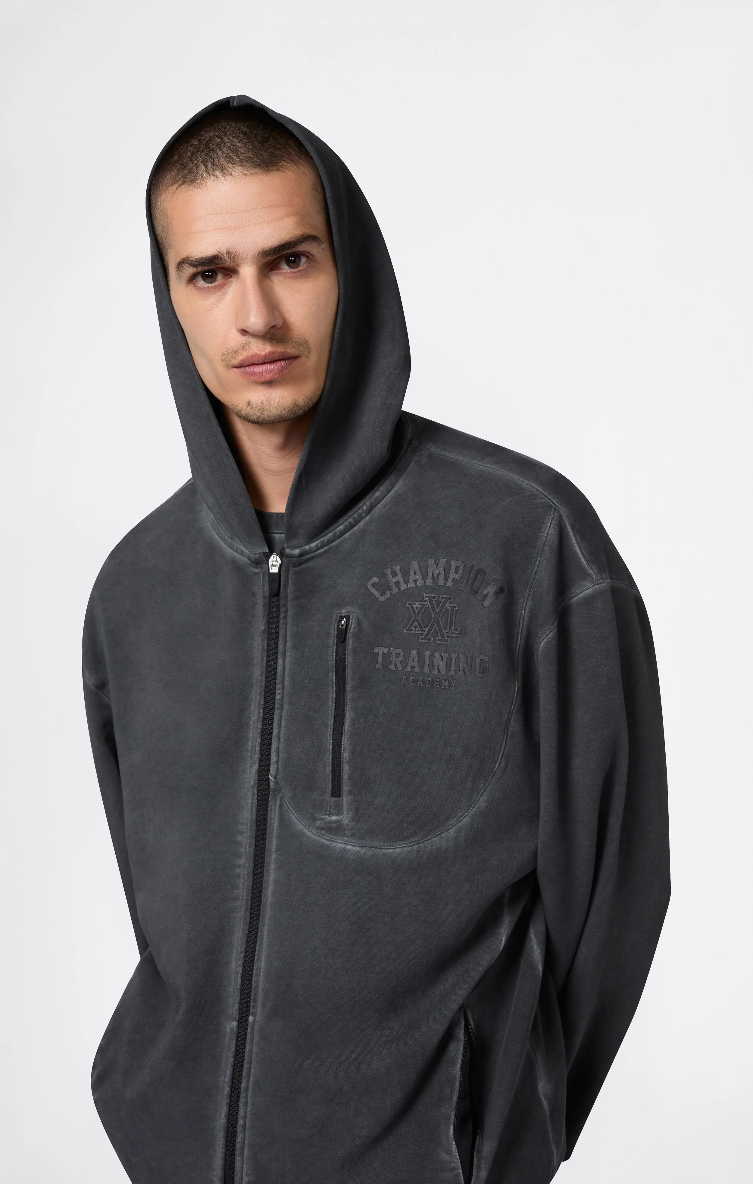 Men’s Washed Full Zip & Chest Zip Pocket Hoodie - Image 3