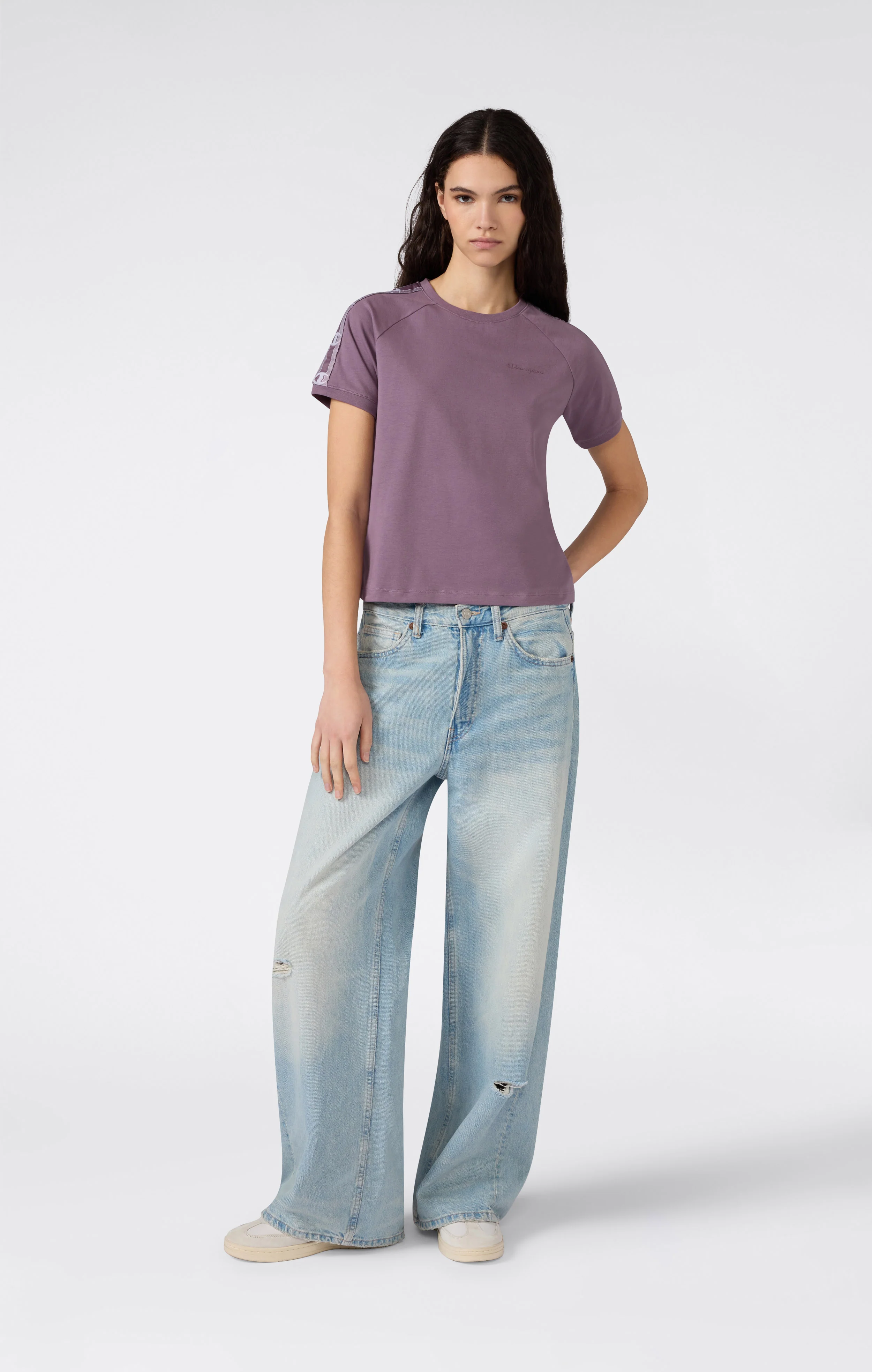 Women’s Crewneck Stretch Jersey T-Shirt with Logo Tape - Image 3