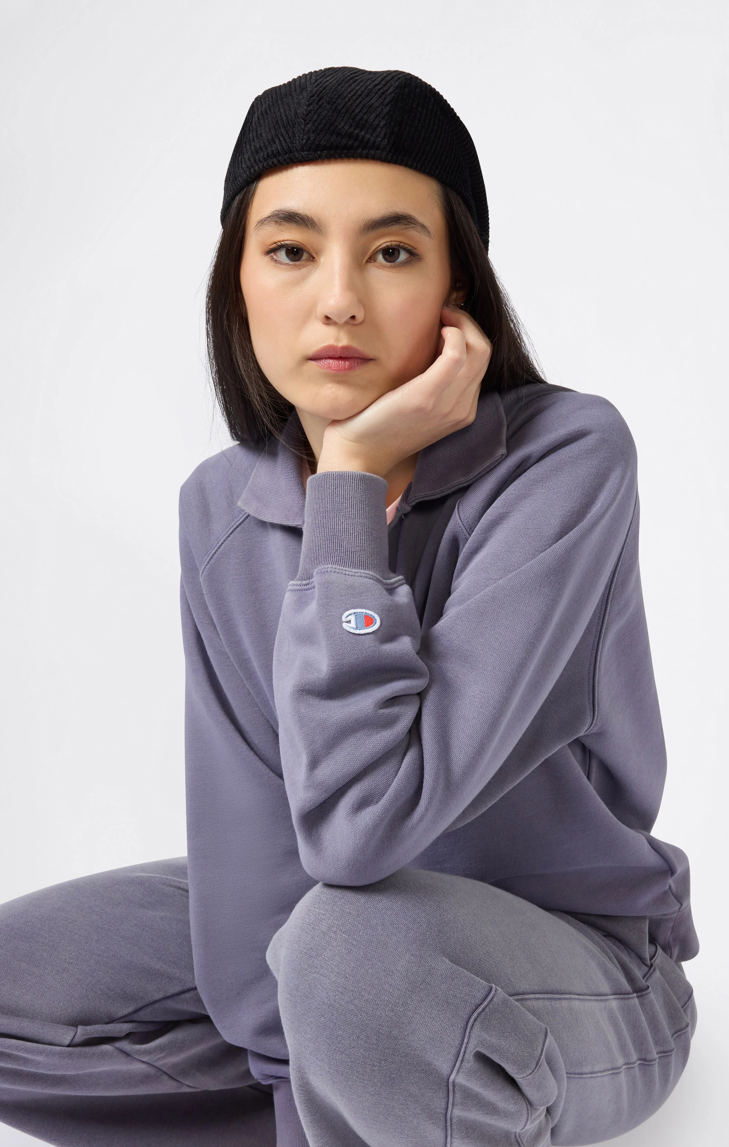 Women's Washed Polo Neck Fleece Sweatshirt Icons - Image 3